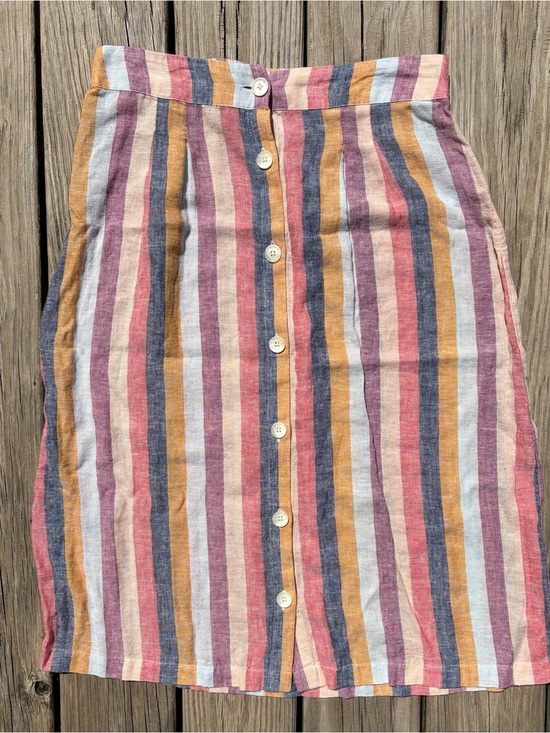 Morgan Taylor Dresses & Skirts - Morgan Taylor Linen Striped Button-Front Midi Skirt